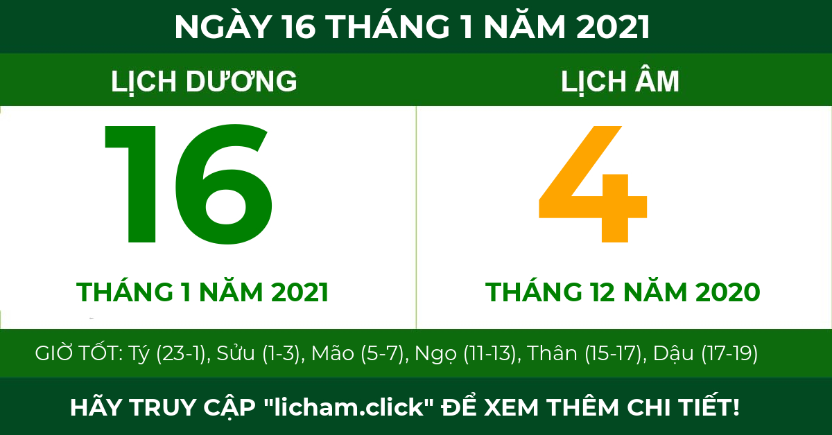lịch âm ngày 16 tháng 1 năm 2021