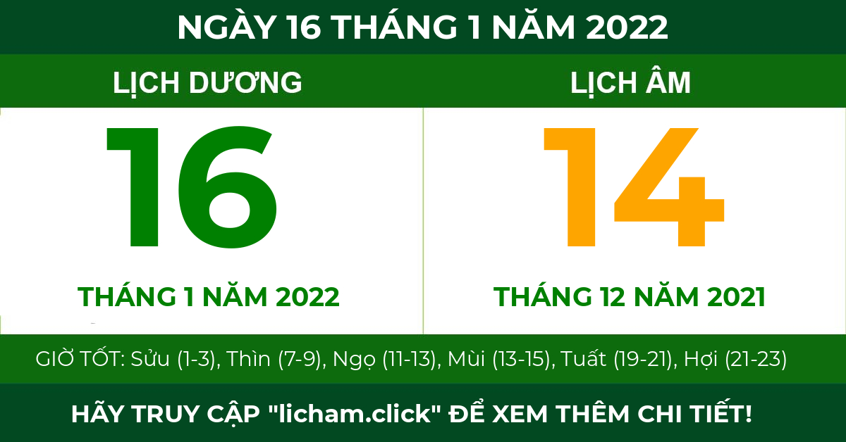 lịch âm ngày 16 tháng 1 năm 2022