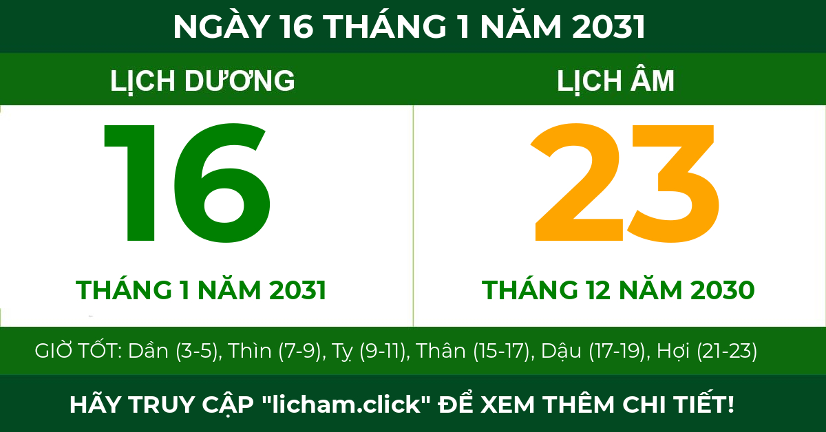 lịch âm ngày 16 tháng 1 năm 2031