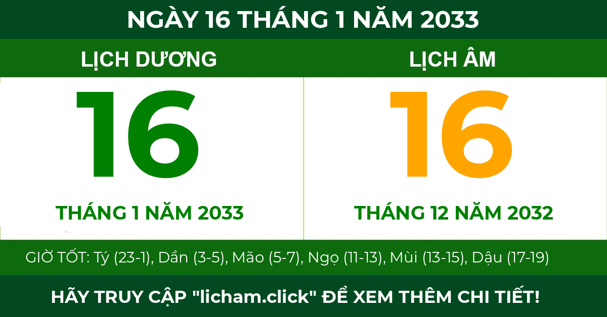 lịch âm ngày 16 tháng 1 năm 2033