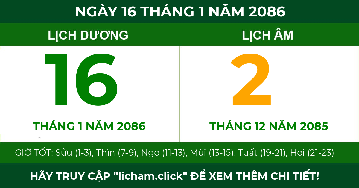 lịch âm ngày 16 tháng 1 năm 2086