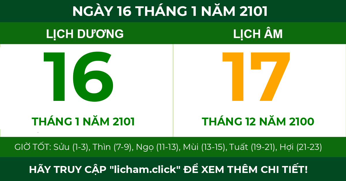 lịch âm ngày 16 tháng 1 năm 2101