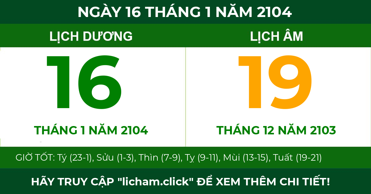 lịch âm ngày 16 tháng 1 năm 2104