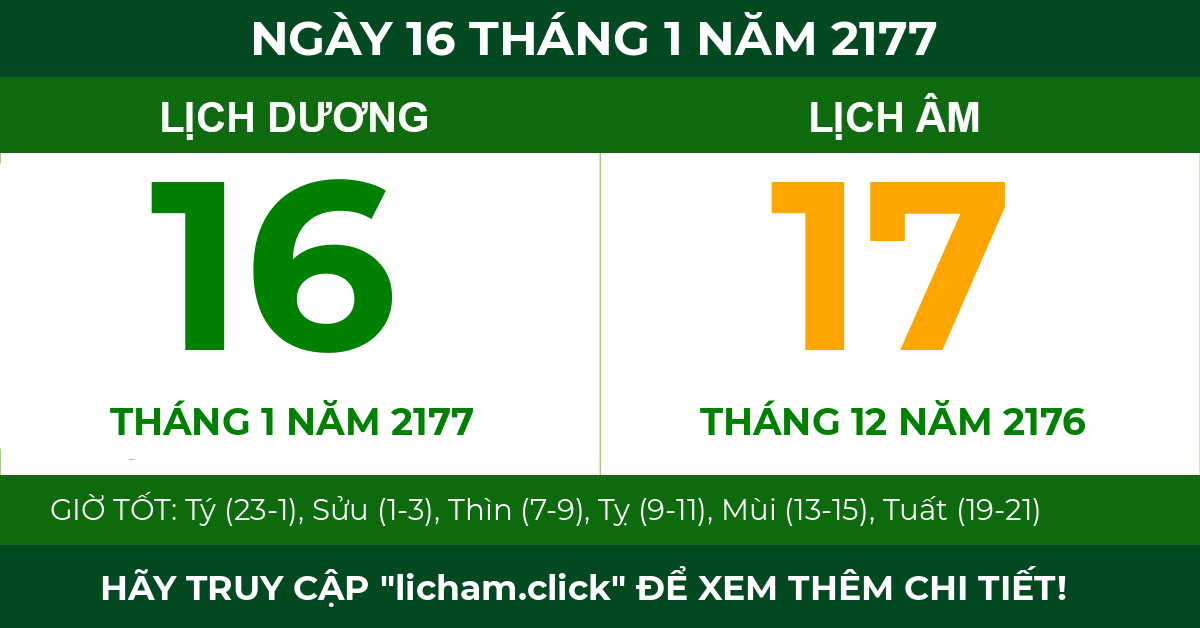 lịch âm ngày 16 tháng 1 năm 2177