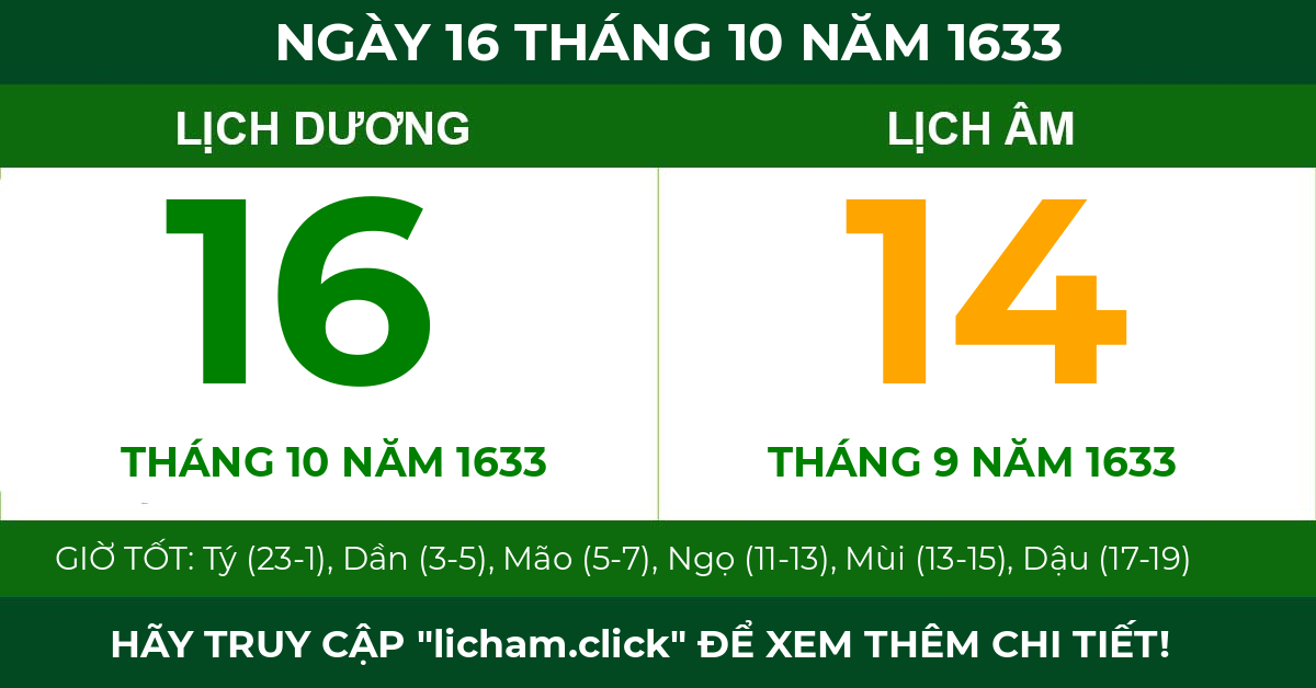 lịch âm ngày 16 tháng 10 năm 1633