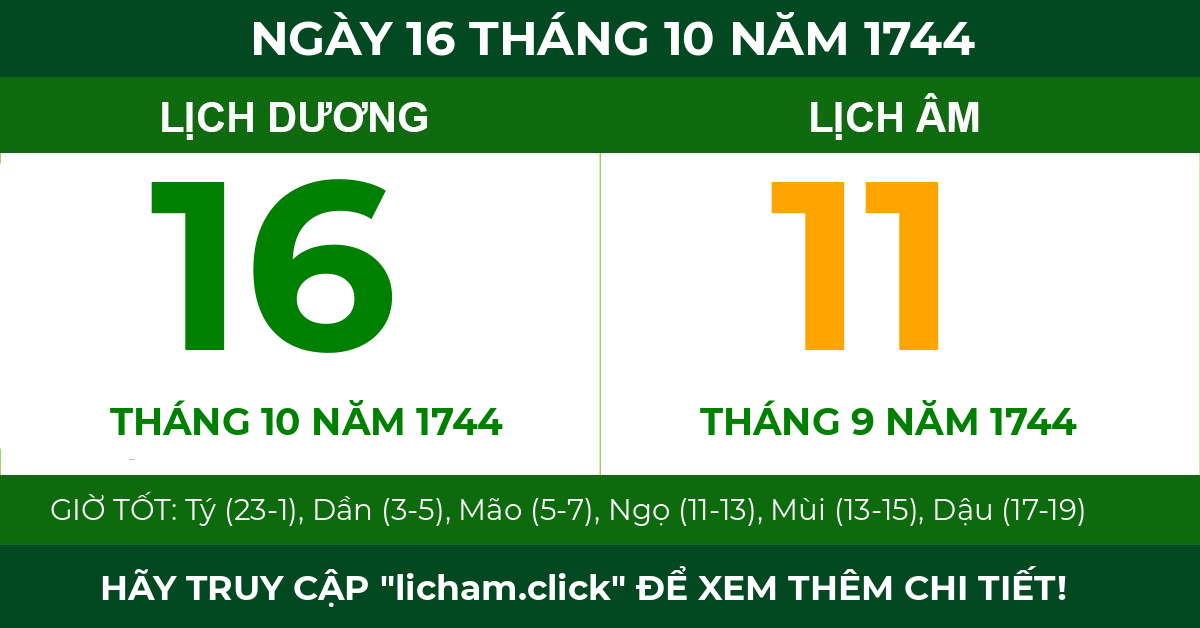 lịch âm ngày 16 tháng 10 năm 1744