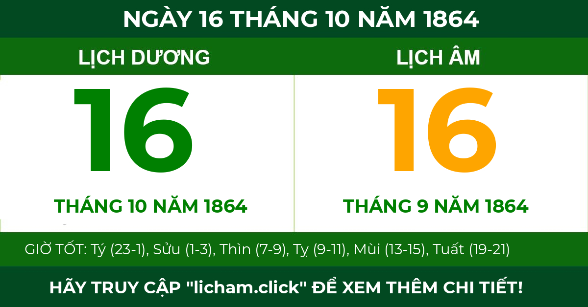 lịch âm ngày 16 tháng 10 năm 1864