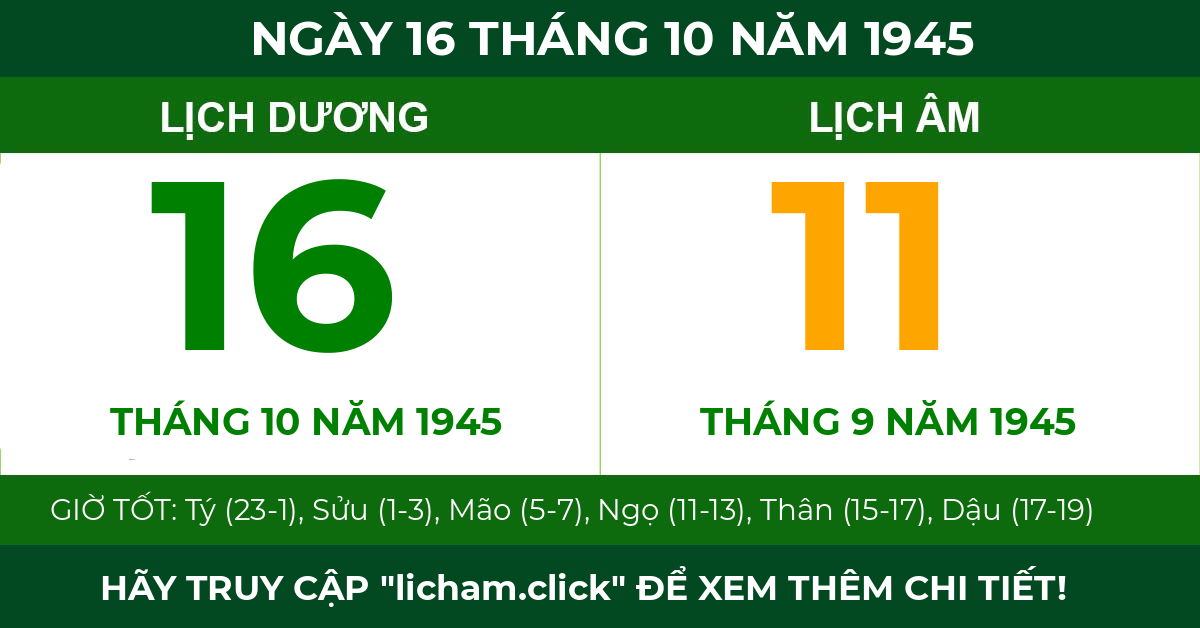 lịch âm ngày 16 tháng 10 năm 1945