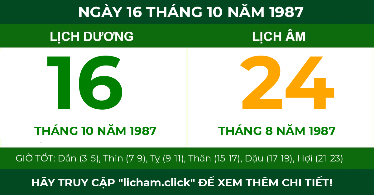 lịch âm ngày 16 tháng 10 năm 1987