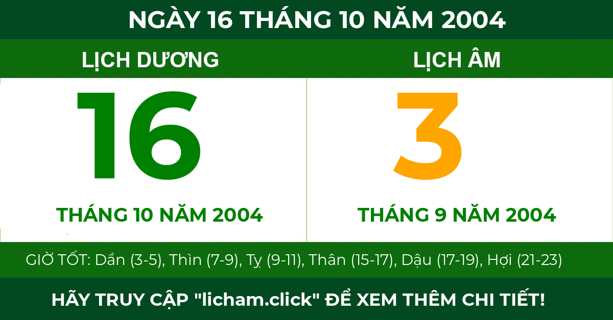 lịch âm ngày 16 tháng 10 năm 2004
