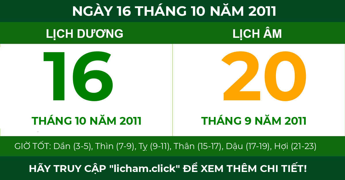lịch âm ngày 16 tháng 10 năm 2011