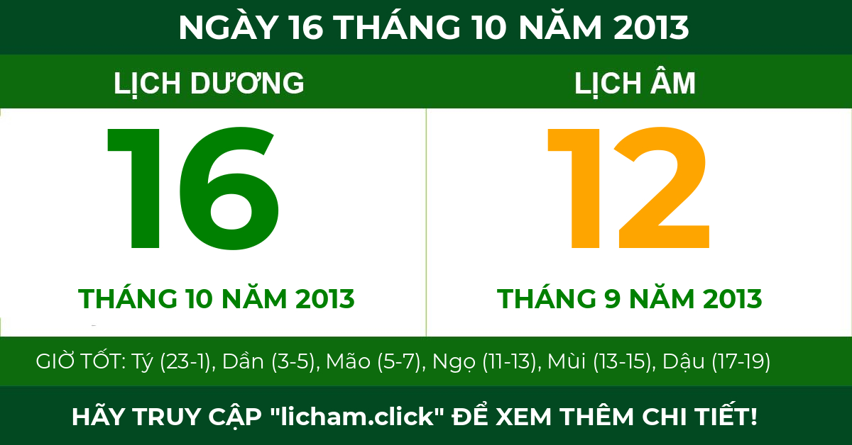 lịch âm ngày 16 tháng 10 năm 2013