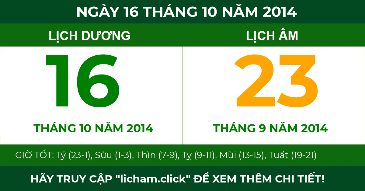 lịch âm ngày 16 tháng 10 năm 2014