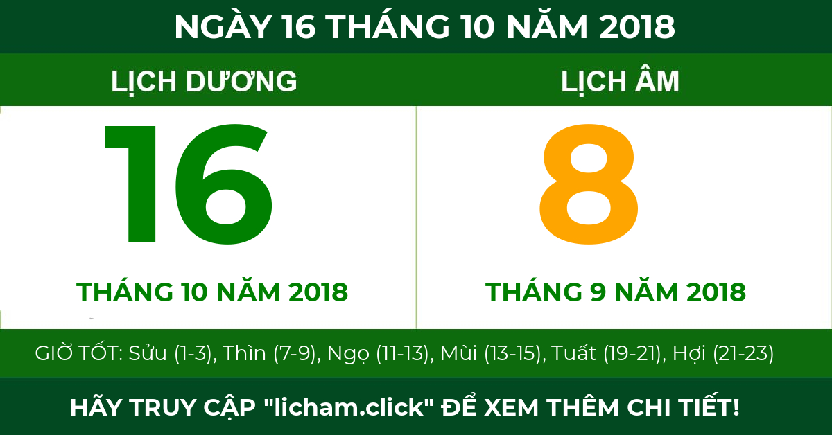 lịch âm ngày 16 tháng 10 năm 2018
