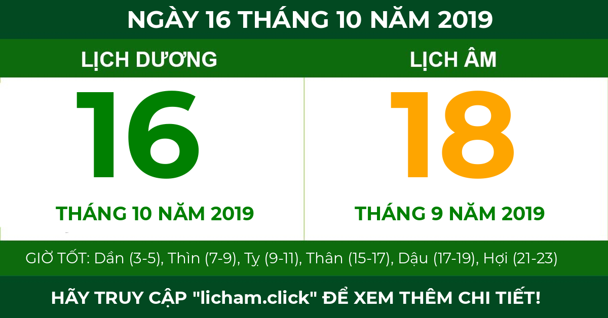 lịch âm ngày 16 tháng 10 năm 2019