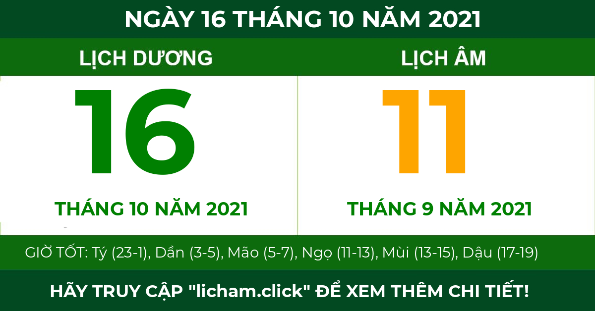 lịch âm ngày 16 tháng 10 năm 2021