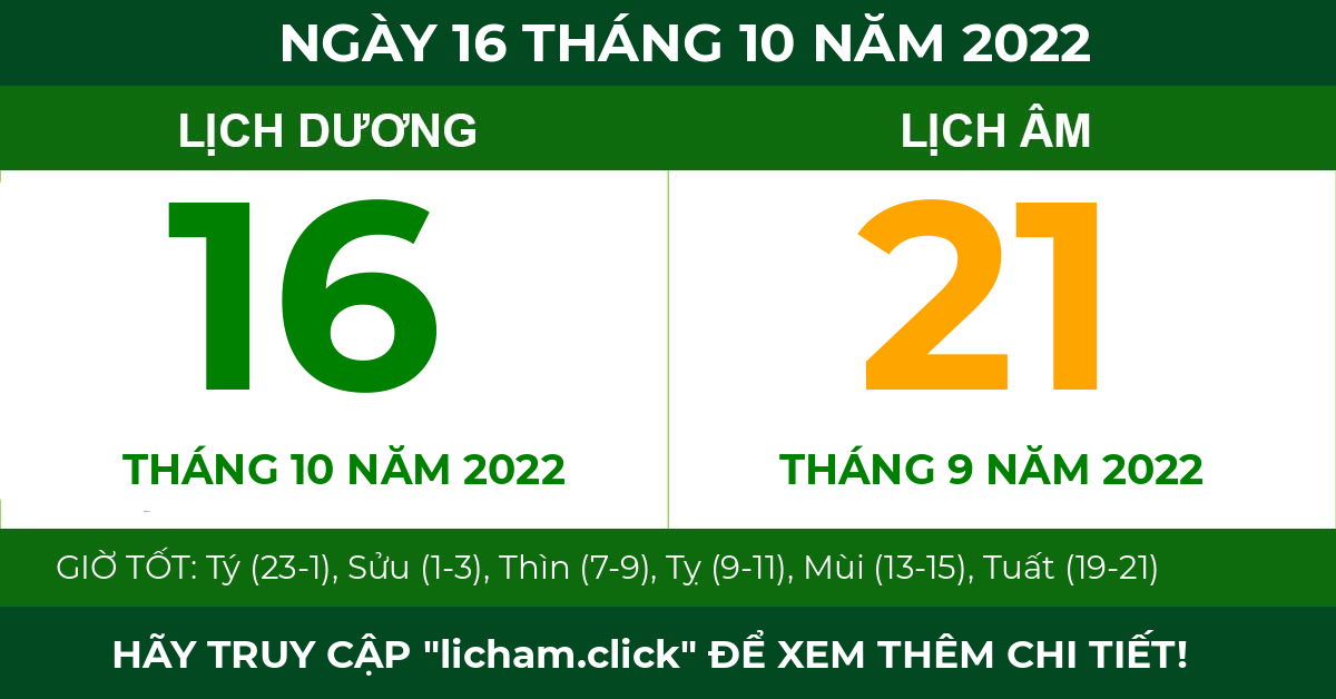 lịch âm ngày 16 tháng 10 năm 2022
