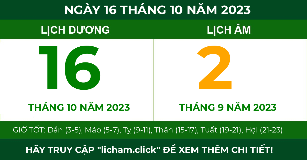 lịch âm ngày 16 tháng 10 năm 2023
