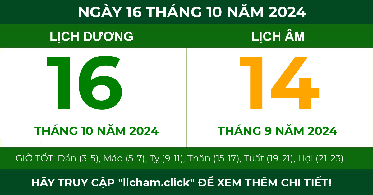 lịch âm ngày 16 tháng 10 năm 2024