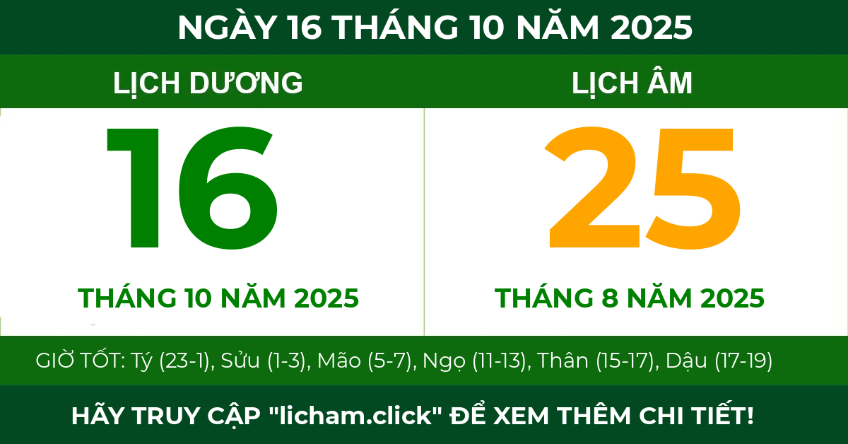lịch âm ngày 16 tháng 10 năm 2025
