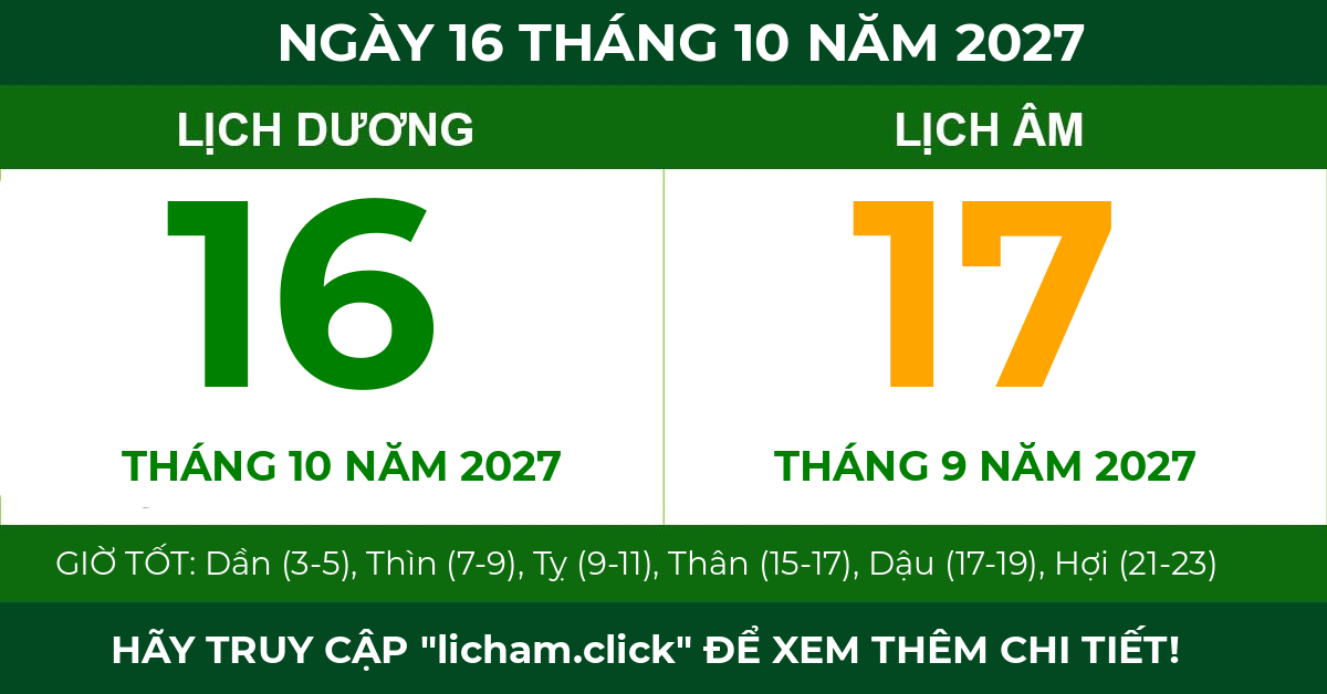 lịch âm ngày 16 tháng 10 năm 2027