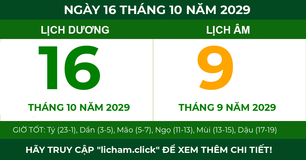lịch âm ngày 16 tháng 10 năm 2029