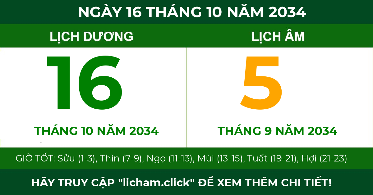 lịch âm ngày 16 tháng 10 năm 2034