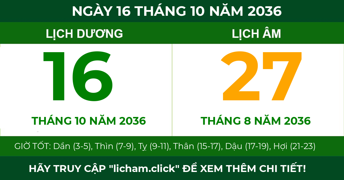 lịch âm ngày 16 tháng 10 năm 2036