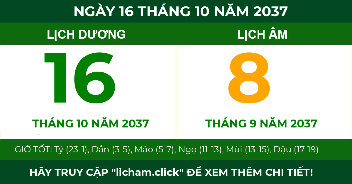 lịch âm ngày 16 tháng 10 năm 2037