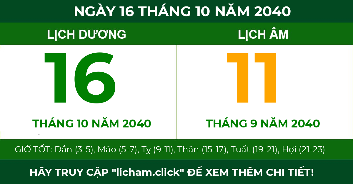 lịch âm ngày 16 tháng 10 năm 2040