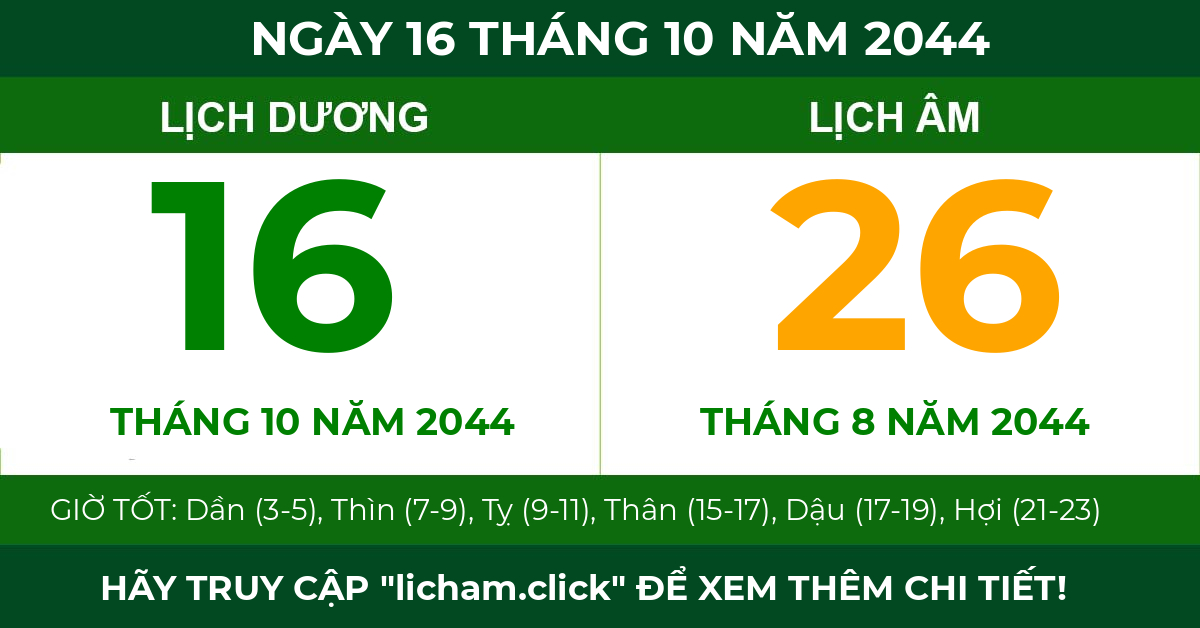 lịch âm ngày 16 tháng 10 năm 2044