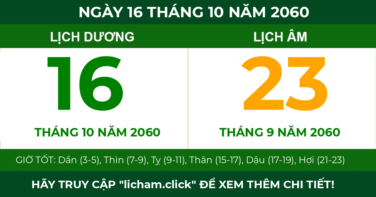 lịch âm ngày 16 tháng 10 năm 2060