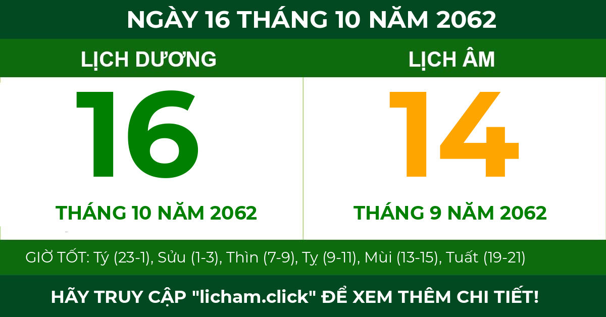 lịch âm ngày 16 tháng 10 năm 2062