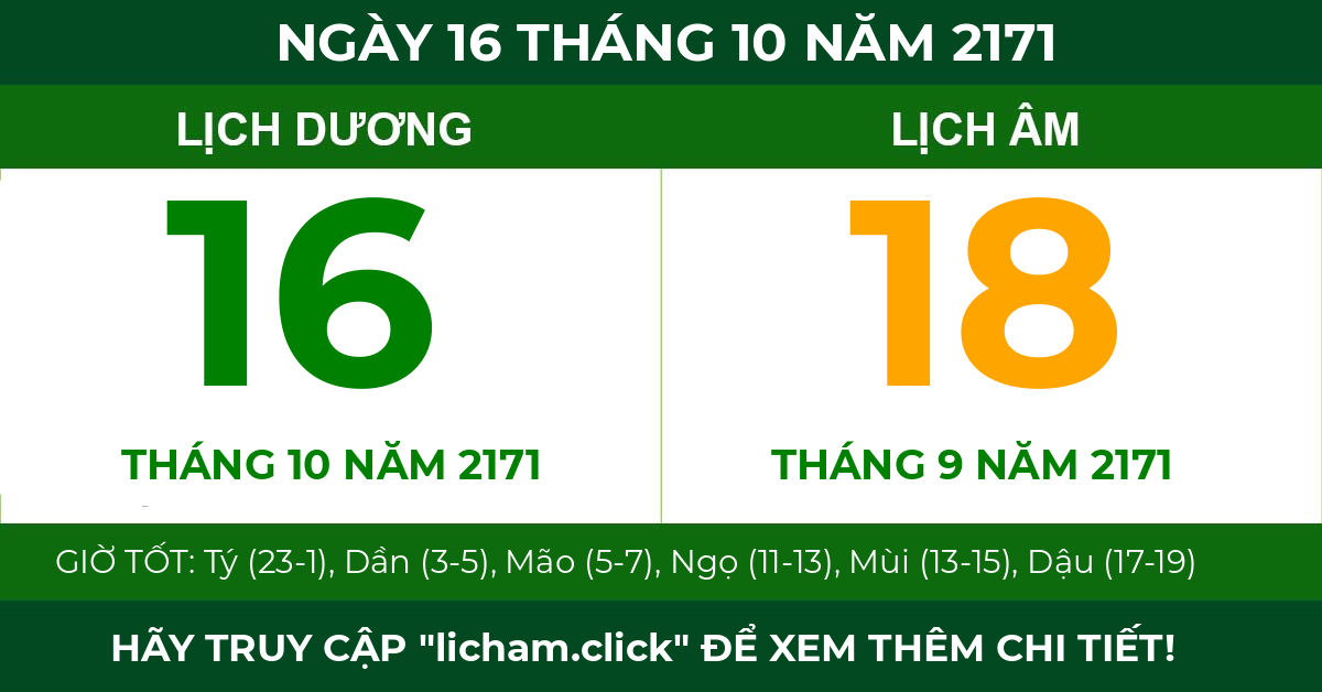 lịch âm ngày 16 tháng 10 năm 2171