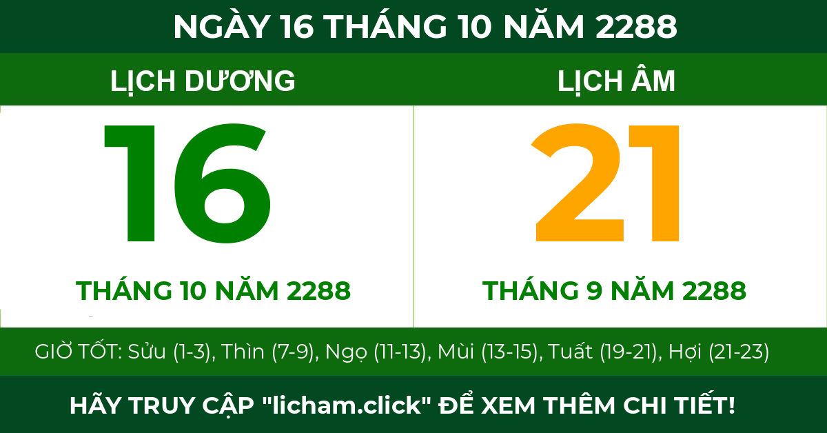 lịch âm ngày 16 tháng 10 năm 2288