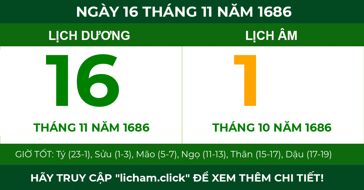 lịch âm ngày 16 tháng 11 năm 1686