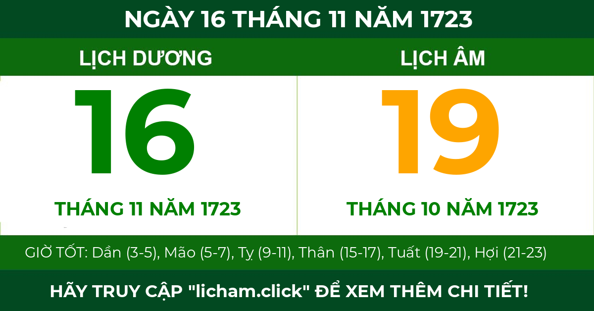 lịch âm ngày 16 tháng 11 năm 1723