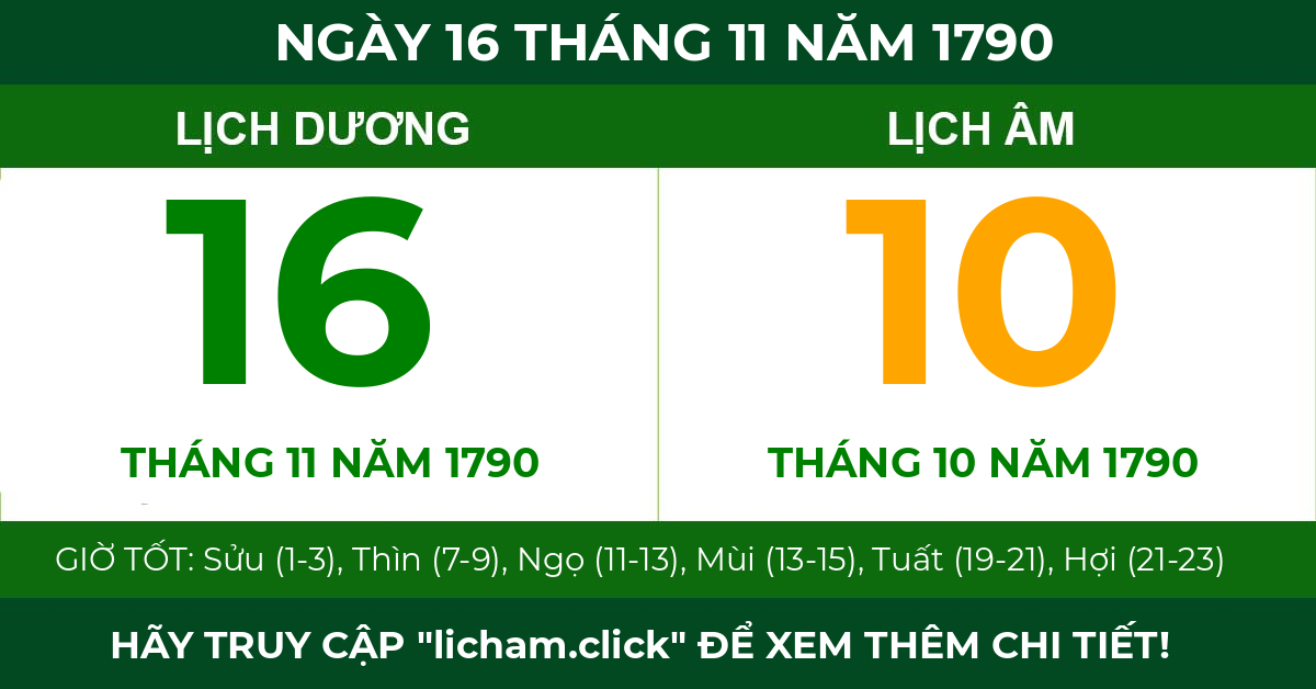 lịch âm ngày 16 tháng 11 năm 1790
