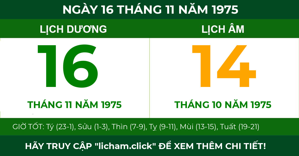 lịch âm ngày 16 tháng 11 năm 1975