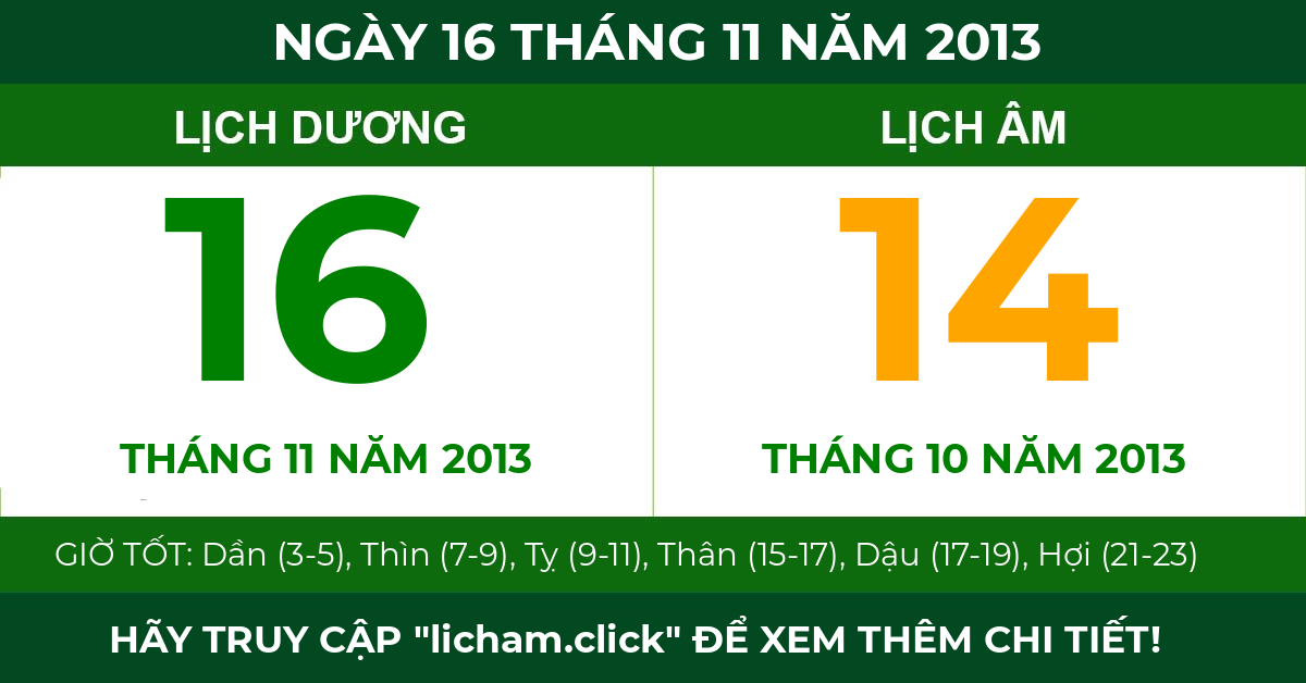 lịch âm ngày 16 tháng 11 năm 2013
