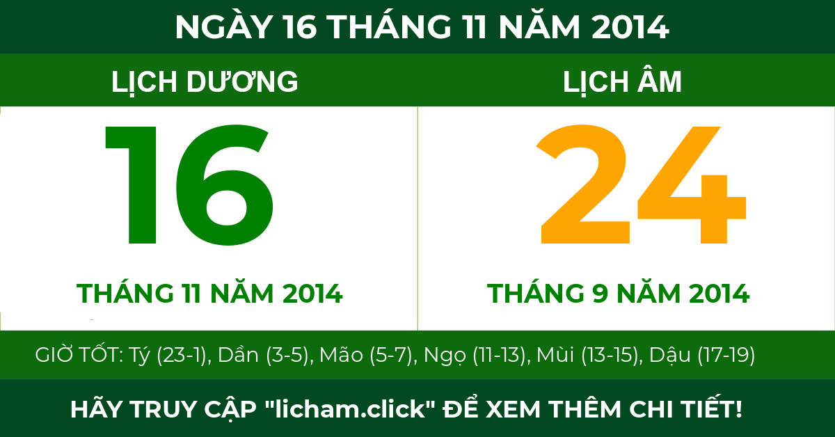 lịch âm ngày 16 tháng 11 năm 2014