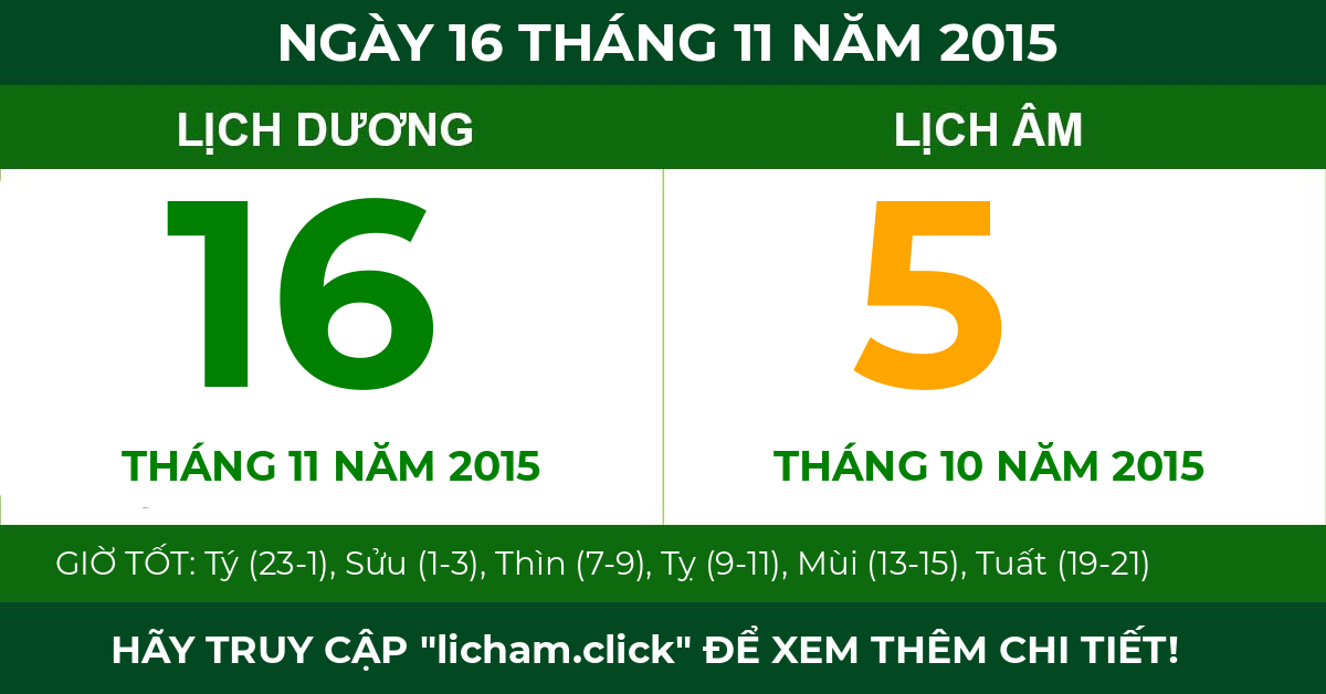 lịch âm ngày 16 tháng 11 năm 2015
