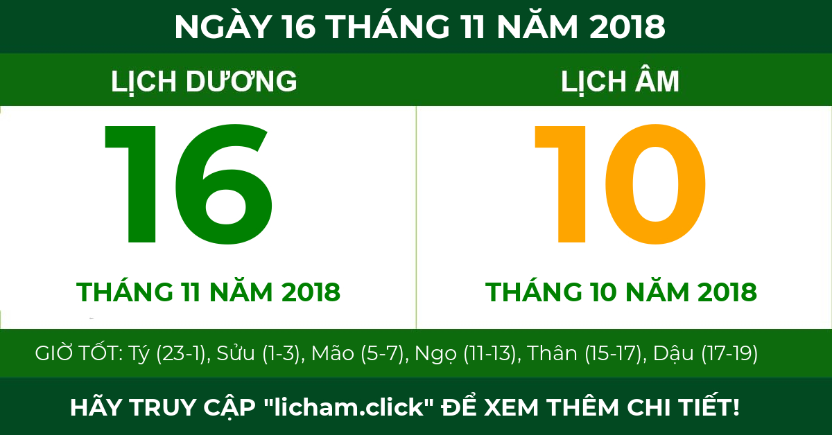lịch âm ngày 16 tháng 11 năm 2018