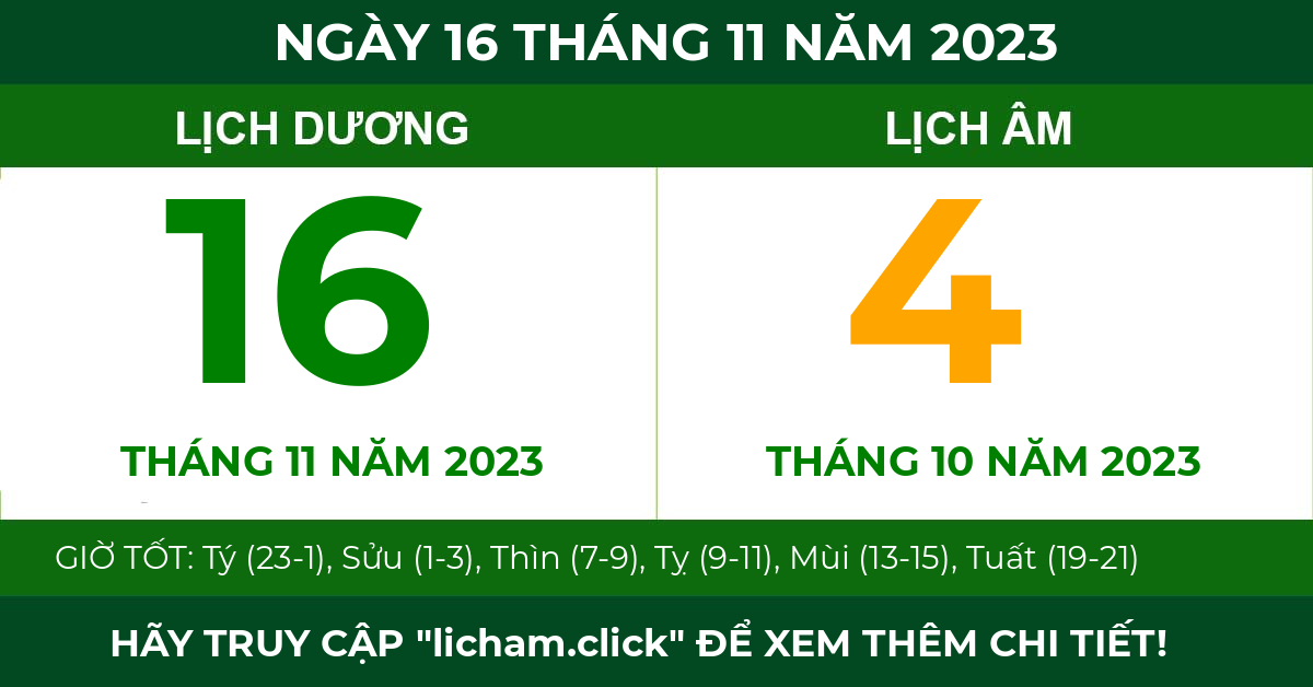lịch âm ngày 16 tháng 11 năm 2023