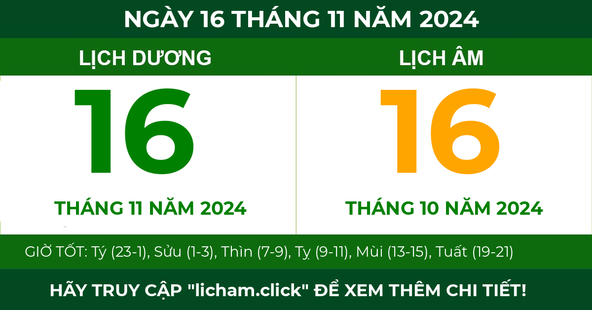 lịch âm ngày 16 tháng 11 năm 2024