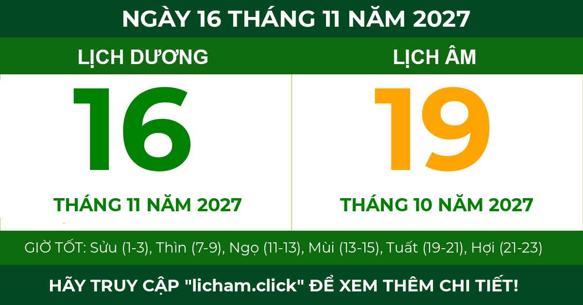 lịch âm ngày 16 tháng 11 năm 2027