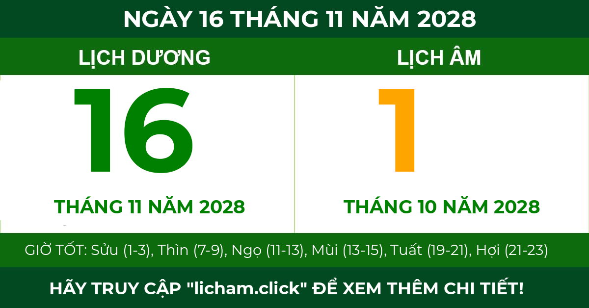 lịch âm ngày 16 tháng 11 năm 2028