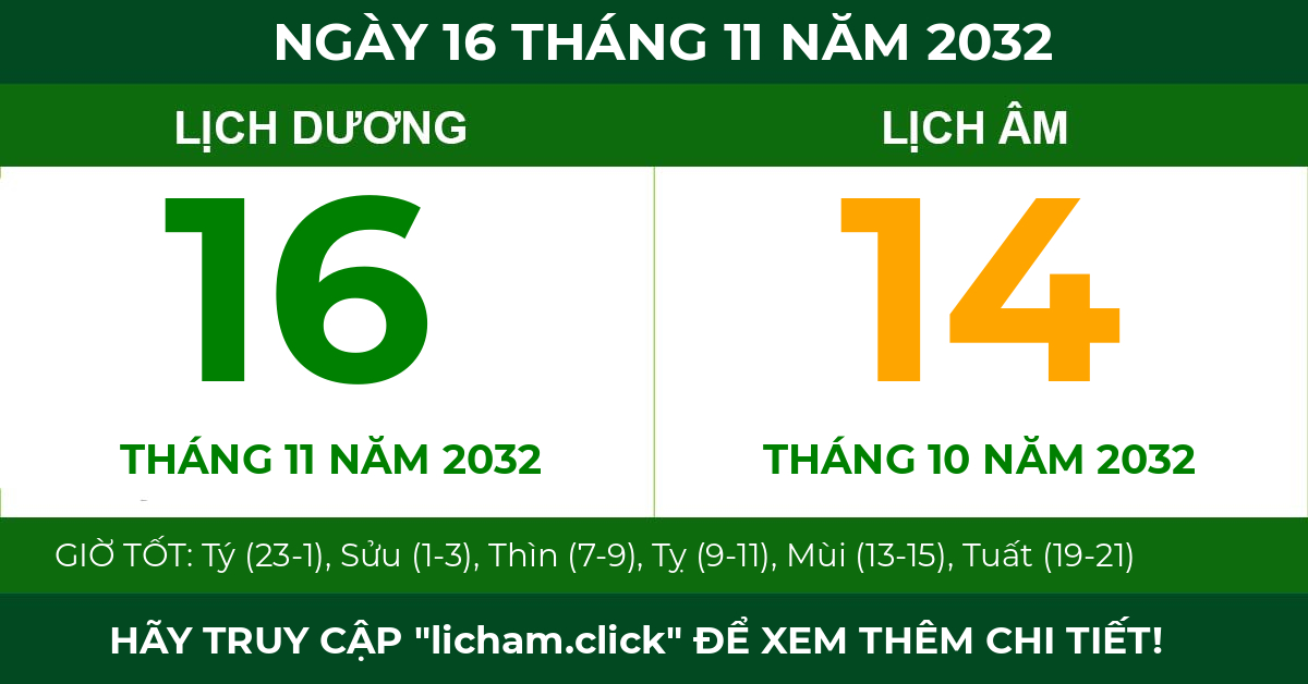 lịch âm ngày 16 tháng 11 năm 2032
