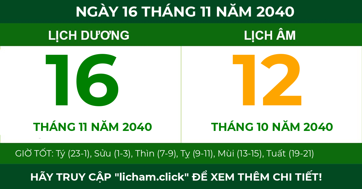 lịch âm ngày 16 tháng 11 năm 2040