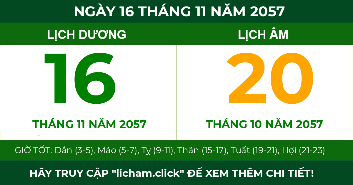 lịch âm ngày 16 tháng 11 năm 2057
